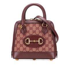 グッチ GGキャンバス ホースビット1955 ハンドバッグ ショルダーバッグ 2WAY 677212 ワインレッド ネイビー キャンバス レザー レディース GUCCI 【中古】