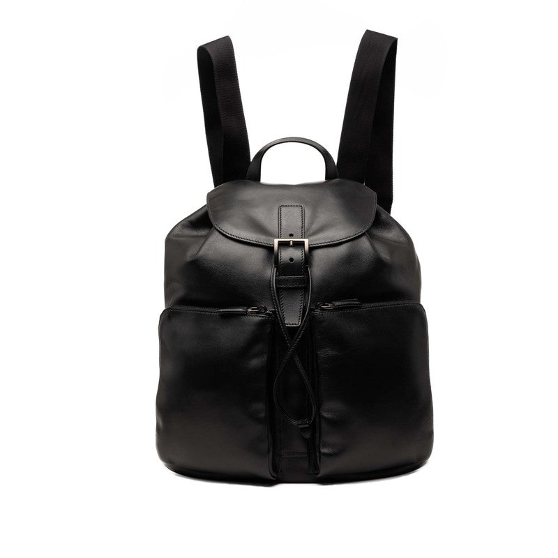 プラダ 三角ロゴプレート リュック デイパック バックパック 2VZ067 ブラック レザー レディース PRADA 【中古】