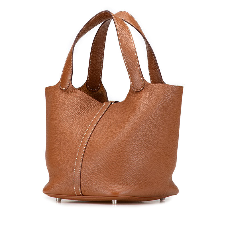 エルメス ピコタンロックMM ハンドバッグ ブラウン系 シルバー金具 トリヨンクレマンス レディース HERMES 【中古】