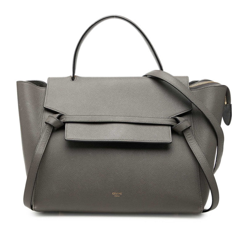 セリーヌ ベルトバッグ ミニ ハンドバッグ ショルダーバッグ 2WAY 176103 グレー レザー レディース CELINE 中古