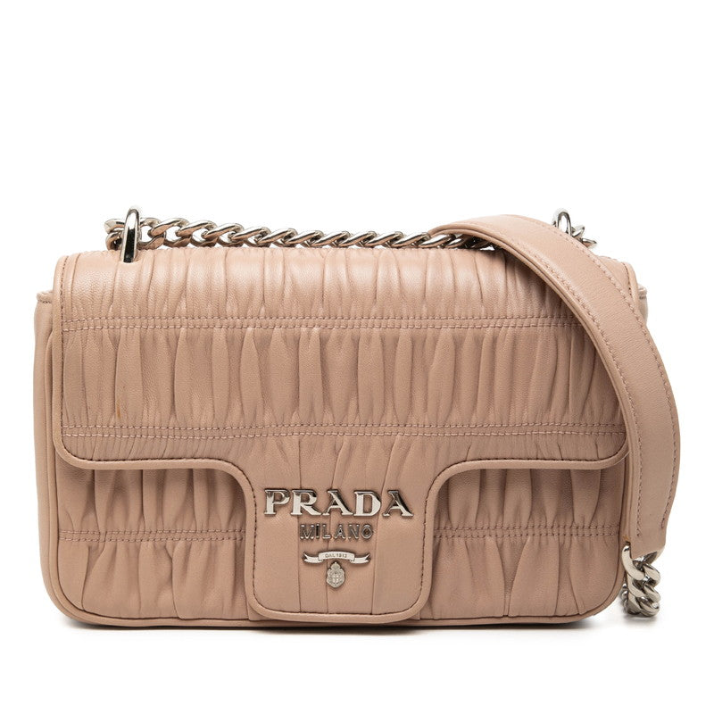 プラダ ロゴ チェーン ショルダーバッグ 1BD140 ベージュ レザー レディース PRADA 中古