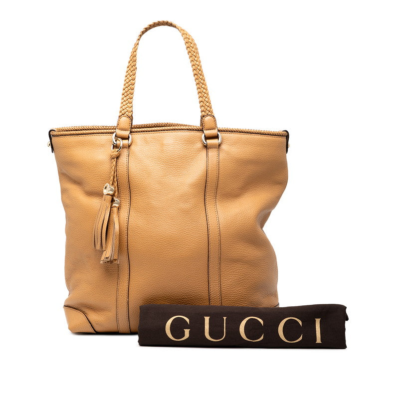グッチ 編み込み トートバッグ 336660 ブラウン レザー レディース GUCCI 【中古】