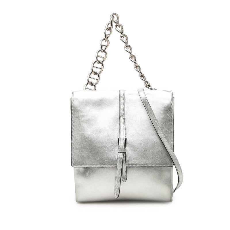 プラダ チェーン ハンドバッグ ショルダーバッグ 2WAY シルバー レザー レディース PRADA 中古