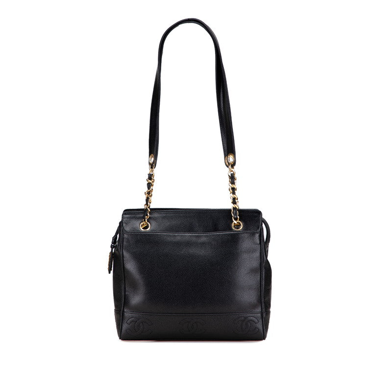 シャネル トリプルココマーク チェーン トートバッグ ブラック キャビアスキン レディース CHANEL 【中古】