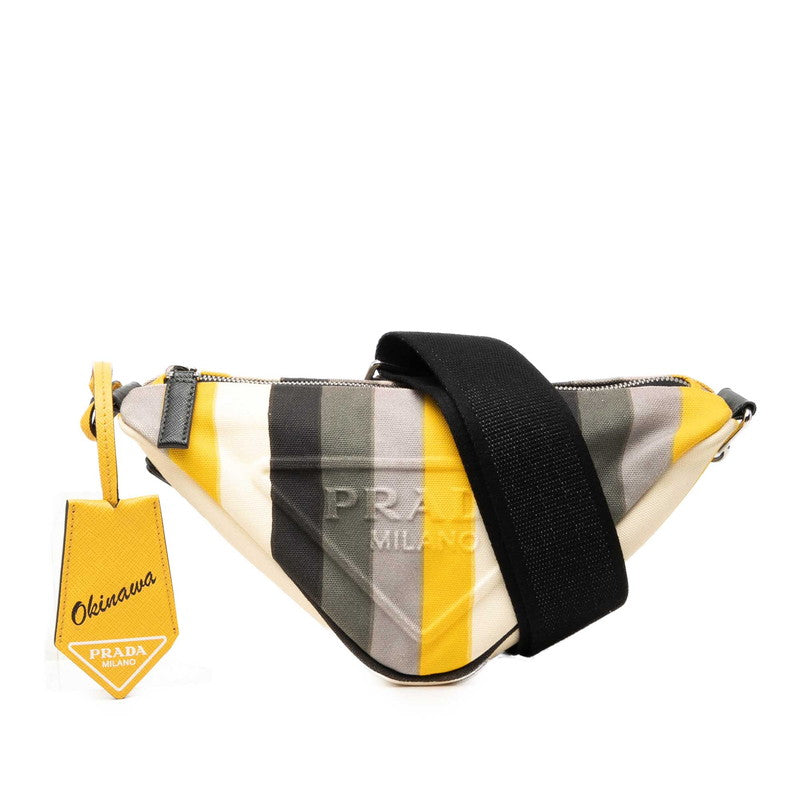 プラダ トライアングル 斜め掛け ショルダーバッグ 2VH155 マルチカラー キャンバス レザー レディース PRADA 中古