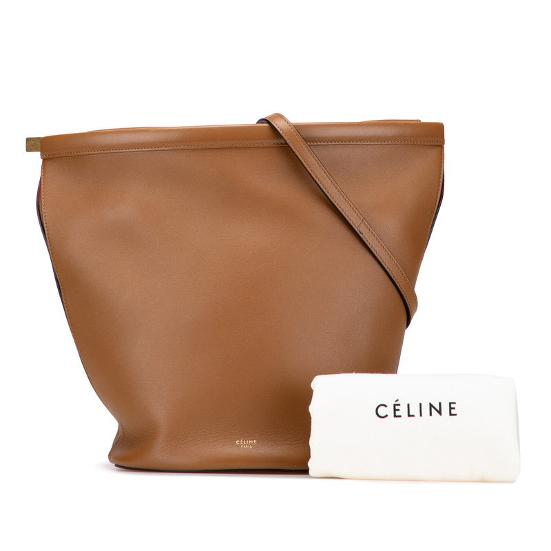 セリーヌ ロゴ クラスプバケット ショルダーバッグ ブラウン レザー レディース CELINE 【中古】