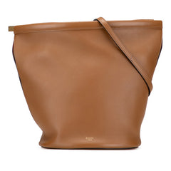 セリーヌ ロゴ クラスプバケット ショルダーバッグ ブラウン レザー レディース CELINE 中古