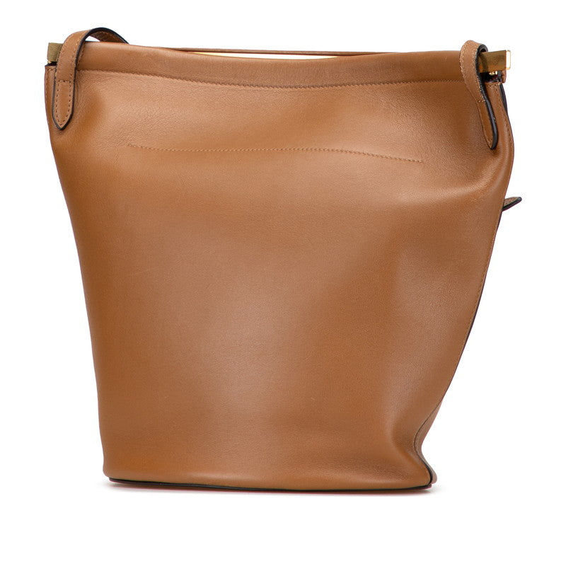 セリーヌ ロゴ クラスプバケット ショルダーバッグ ブラウン レザー レディース CELINE 【中古】