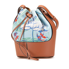 ロエベ ×パウラズ イビサ アナグラム バルーンバッグ スモール 斜め掛け ショルダーバッグ ライトブルー ブラウン キャンバス レザー レディース LOEWE 【中古】