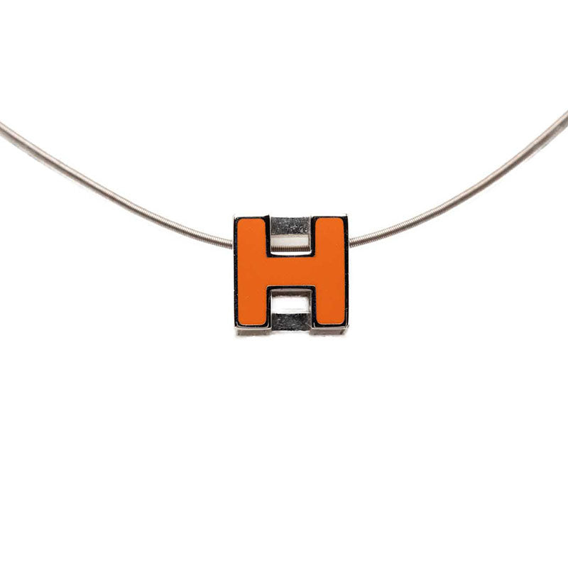 エルメス カージュドアッシュ Hキューブ ネックレス シルバー オレンジ メタル レディース HERMES 【中古】