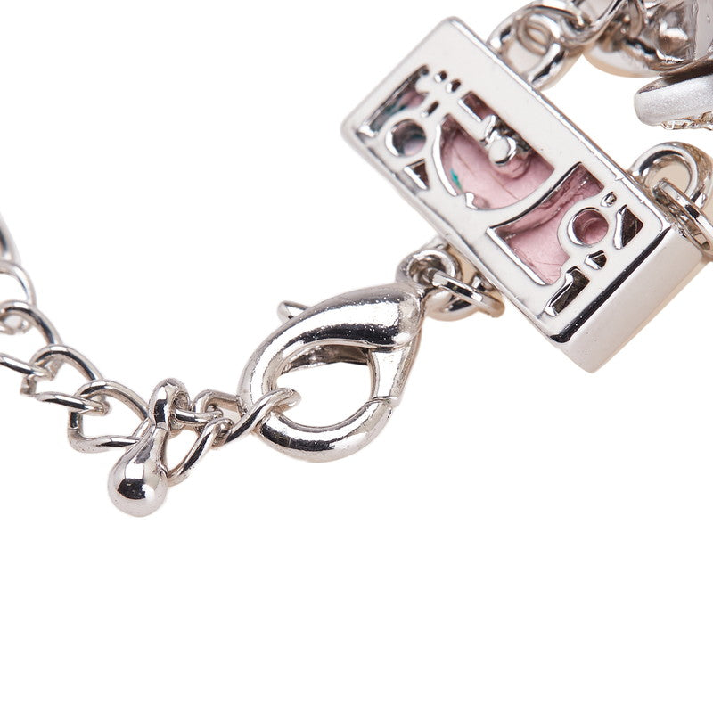 ディオール トロッター フラワーモチーフ ラインストーン ブレスレット シルバー ピンク メタル レディース Dior 【中古】