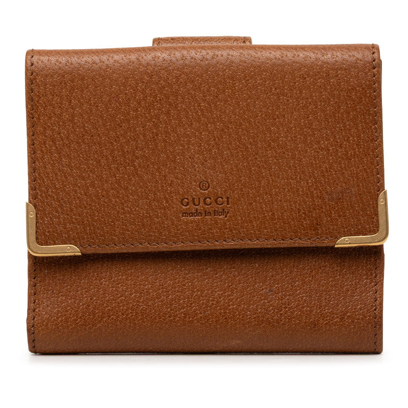 グッチ 二つ折り財布 ブラウン レザー レディース GUCCI 【中古】