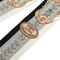 エルメス ツイリー BRIDE DE COUR 法廷の勒 スカーフ グレー ホワイト ブラック シルク レディース HERMES 中古