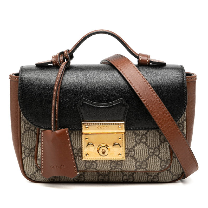 グッチ GGスプリーム ハンドバッグ ショルダーバッグ 2WAY 658487 ブラック ブラウン ベージュ PVC レザー レディース GUCCI 中古