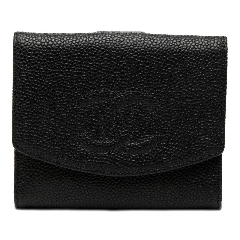 シャネル ココマーク 二つ折り財布 ブラック キャビアスキン レディース CHANEL 【中古】