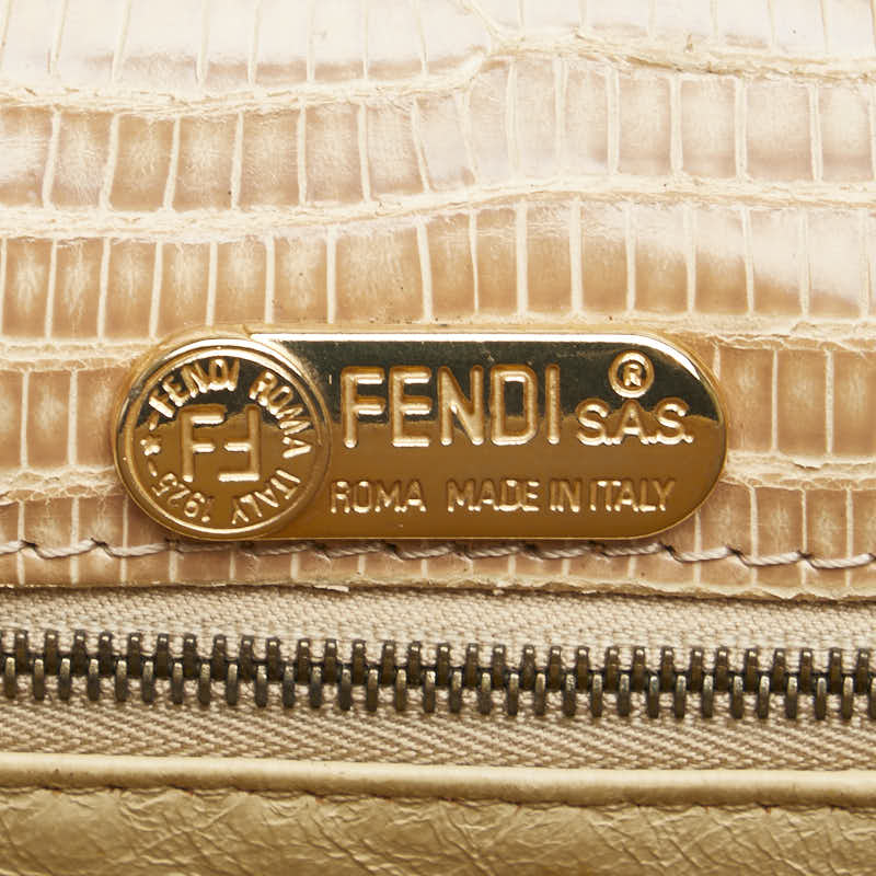 フェンディ ズッカ ショルダーバッグ ベージュ ブラック ベロア リザード レディース FENDI 【中古】