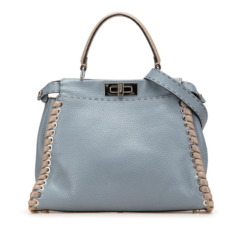 フェンディ ピーカブー セレリア ハンドバッグ ショルダーバッグ 2WAY 8BN290 ブルー ベージュ グレー レザー レディース FENDI 【中古】