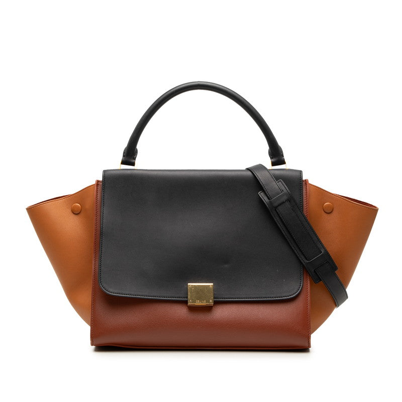 セリーヌ トラペーズ ミディアム ハンドバッグ ショルダーバッグ 2WAY 169543 ブラック ブラウン レザー レディース CELINE 【中古】