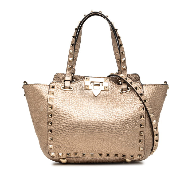 ヴァレンティノ ガラヴァーニ ロックスタッズ ミニ ハンドバッグ ショルダーバッグ 2WAY ゴールド レザー レディース VALENTINO 【中古】