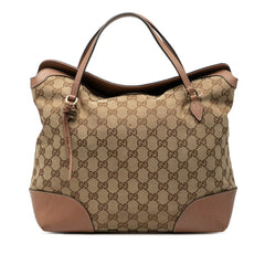グッチ GGキャンバス ハンドバッグ トートバッグ 353120 ベージュ ブラウン キャンバス レザー レディース GUCCI 【中古】