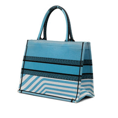 クリスチャンディオール ブックトート ミディアム トートバッグ ライトブルー マルチカラー キャンバス レディース Christian Dior 【中古】