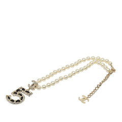 シャネル ココマーク No.5 B23P ネックレス ゴールド ブラック メッキ フェイクパール ラインストーン レディース CHANEL 【中古】