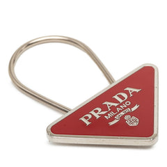 プラダ 三角ロゴプレート キーリング キーホルダー チャーム レッド シルバー メタル レディース PRADA 【中古】