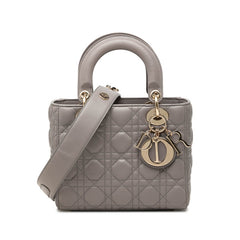 ディオール カナージュ レディディオール スモール ハンドバッグ ショルダーバッグ 2WAY グレー ラムスキン レディース Dior 中古