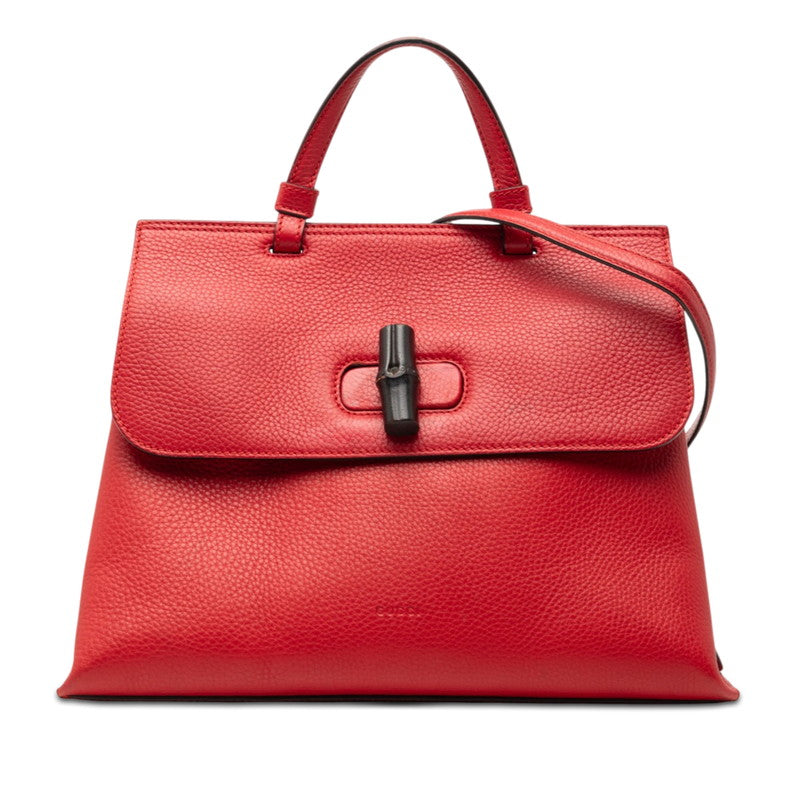グッチ バンブー デイリー ハンドバッグ ショルダーバッグ 2WAY 392013 レッド レザー レディース GUCCI 【中古】