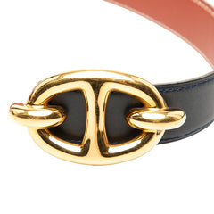エルメス シェーヌダンクル リバーシブル ベルト サイズ：65 ネイビー ブラウン レザー レディース HERMES 【中古】