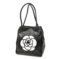 シャネル カメリア ハンドバッグ ショルダーバッグ ブラック ホワイト レザー レディース CHANEL 【中古】