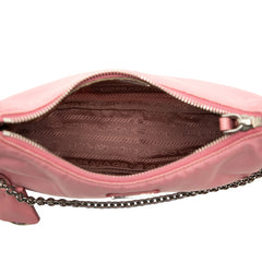 プラダ 三角ロゴプレート Re-Edition 2005 チェーン ハンドバッグ ショルダーバッグ 2WAY ピンク ナイロン レザー レディース PRADA 中古
