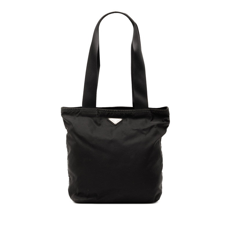 プラダ 三角ロゴプレート トートバッグ ハンドバッグ ブラック ナイロン レディース PRADA 【中古】