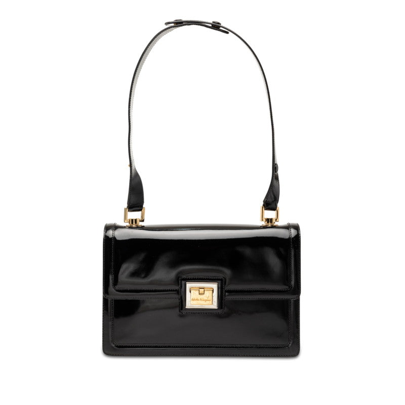サルヴァトーレフェラガモ ロゴ ハンドバッグ ブラック パテントレザー レディース Salvatore Ferragamo 【中古】