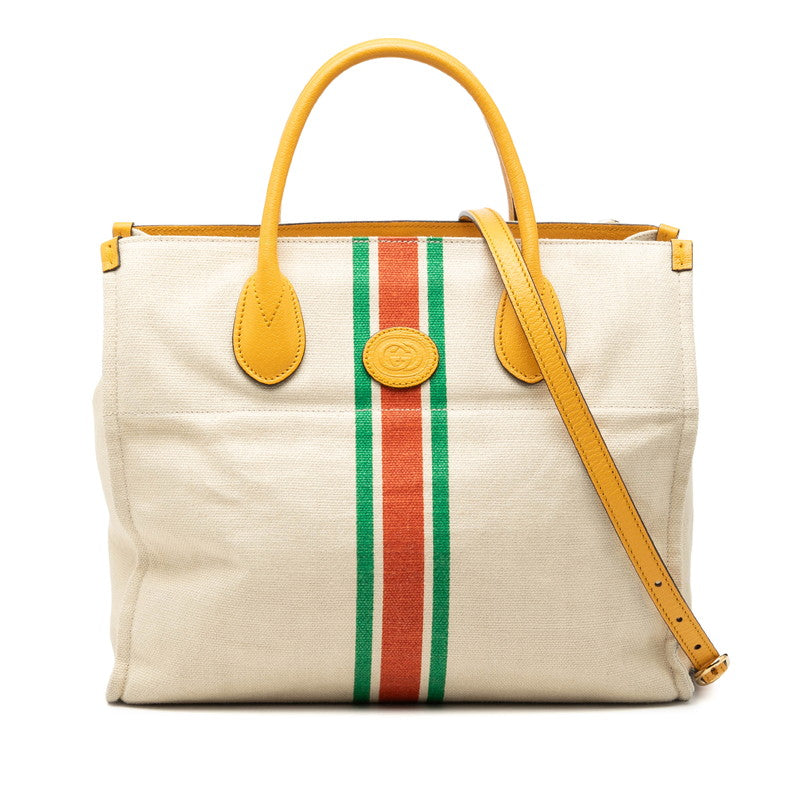 グッチ シェリーライン トートバッグ ショルダーバッグ 2WAY 657422 イエロー ホワイト キャンバス レザー レディース GUCCI 【中古】