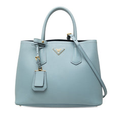 プラダ 三角ロゴプレート ドゥーブル ハンドバッグ ショルダーバッグ 2WAY ライトブルー サフィアーノレザー レディース PRADA 中古