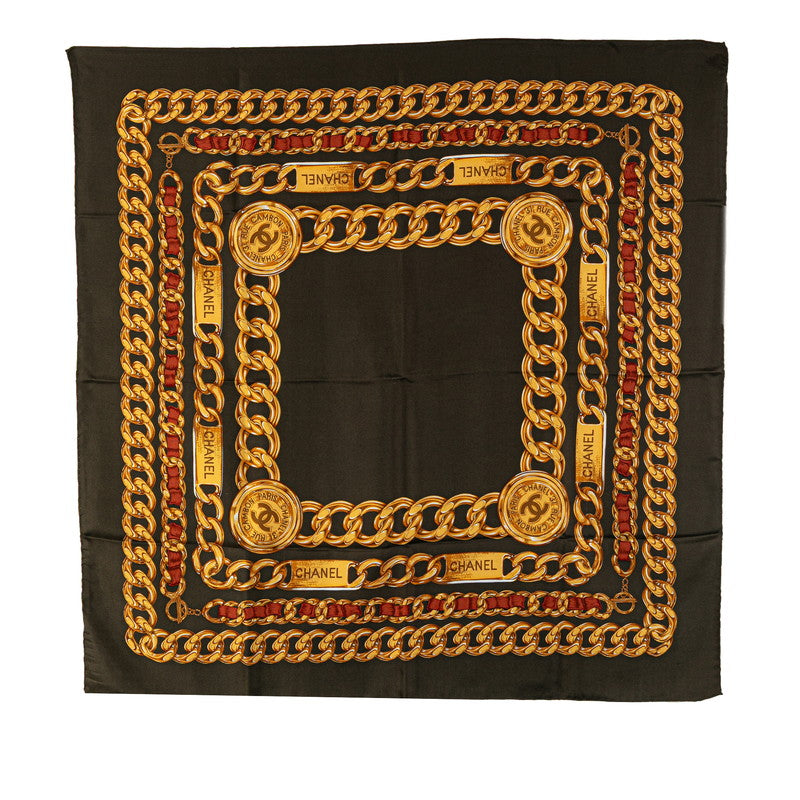 シャネル チェーン モチーフ スカーフ カーキ ゴールド マルチカラー シルク レディース CHANEL 【中古】