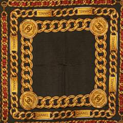 シャネル チェーン モチーフ スカーフ カーキ ゴールド マルチカラー シルク レディース CHANEL 【中古】