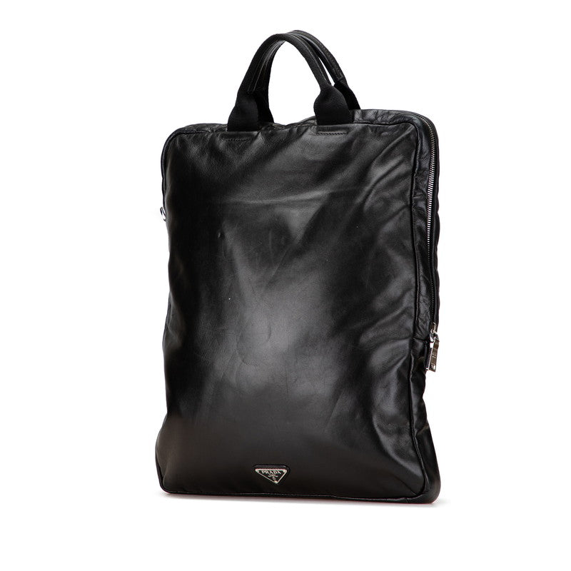 プラダ 三角ロゴプレート メタルプレート スタッズ ハンドバッグ トートバッグ VA0744 ブラック レザー レディース PRADA 【中古】