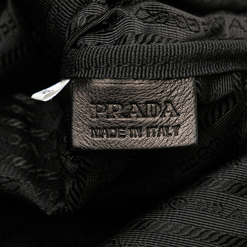プラダ 三角ロゴプレート メタルプレート スタッズ ハンドバッグ トートバッグ VA0744 ブラック レザー レディース PRADA 【中古】