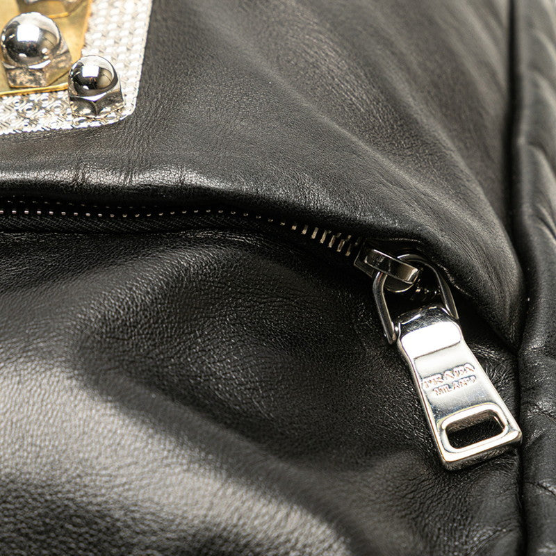 プラダ 三角ロゴプレート メタルプレート スタッズ ハンドバッグ トートバッグ VA0744 ブラック レザー レディース PRADA 【中古】