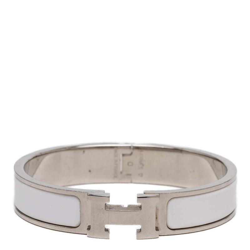 エルメス クリックH PM エナメルブレスレット バングル シルバー ホワイト メタル レディース HERMES 【中古】