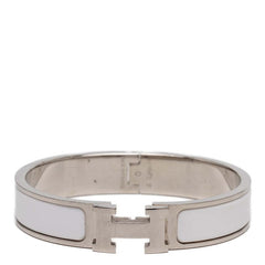 エルメス クリックH PM エナメルブレスレット バングル シルバー ホワイト メタル レディース HERMES 【中古】