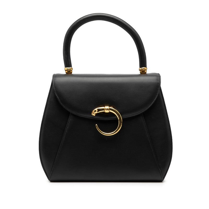 カルティエ パンテール トップハンドル ハンドバッグ ブラック レザー レディース CARTIER 【中古】