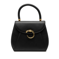 カルティエ パンテール トップハンドル ハンドバッグ ブラック レザー レディース CARTIER 【中古】