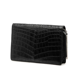 サンローラン YSLロゴ クロコ型押し タッセル チェーン ショルダーバッグ ブラック レザー レディース SAINT LAURENT 【中古】