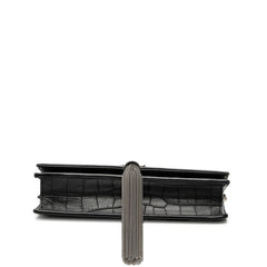 サンローラン YSLロゴ クロコ型押し タッセル チェーン ショルダーバッグ ブラック レザー レディース SAINT LAURENT 【中古】