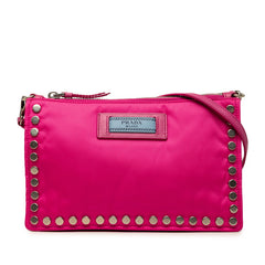 プラダ エチケット スタッズ ショルダーバッグ 1NE006 ピンク ナイロン レザー レディース PRADA 中古