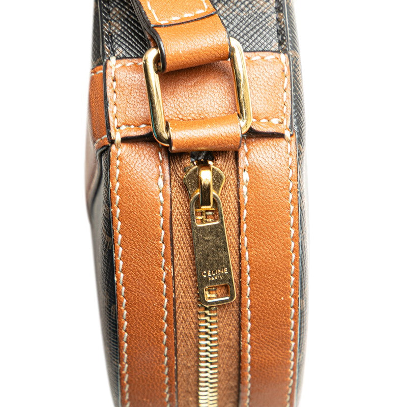 セリーヌ トリオンフ ラウンドパース ショルダーバッグ ブラック ブラウン PVC レザー レディース CELINE 【中古】