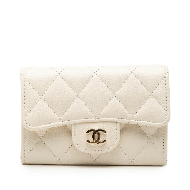 シャネル ココマーク マトラッセ コインケース 小銭入れ AP0214 ホワイト キャビアスキン レディース CHANEL 【中古】